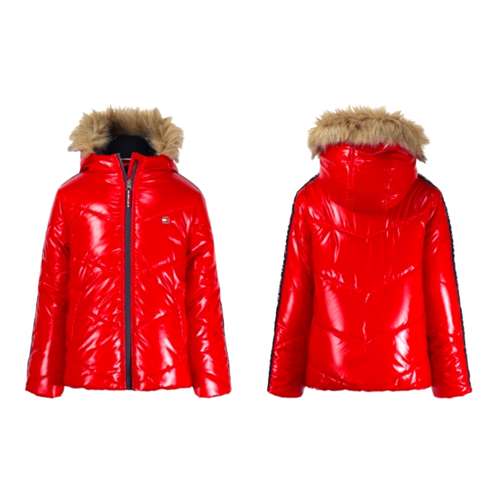 Tommy Hilfiger Little Girls High-Shine Chevron Logo Puffer Jacket 4T